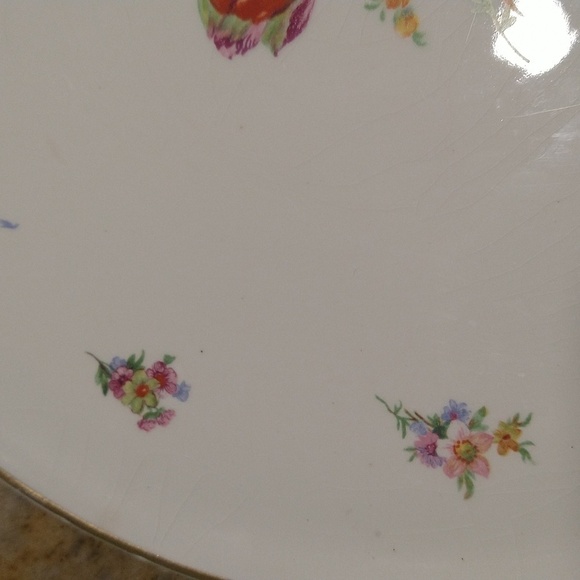 Vintage Erphila art pottery cake plate made in Germany 11 1/4"  tulip peony rose - Picture 3 of 4